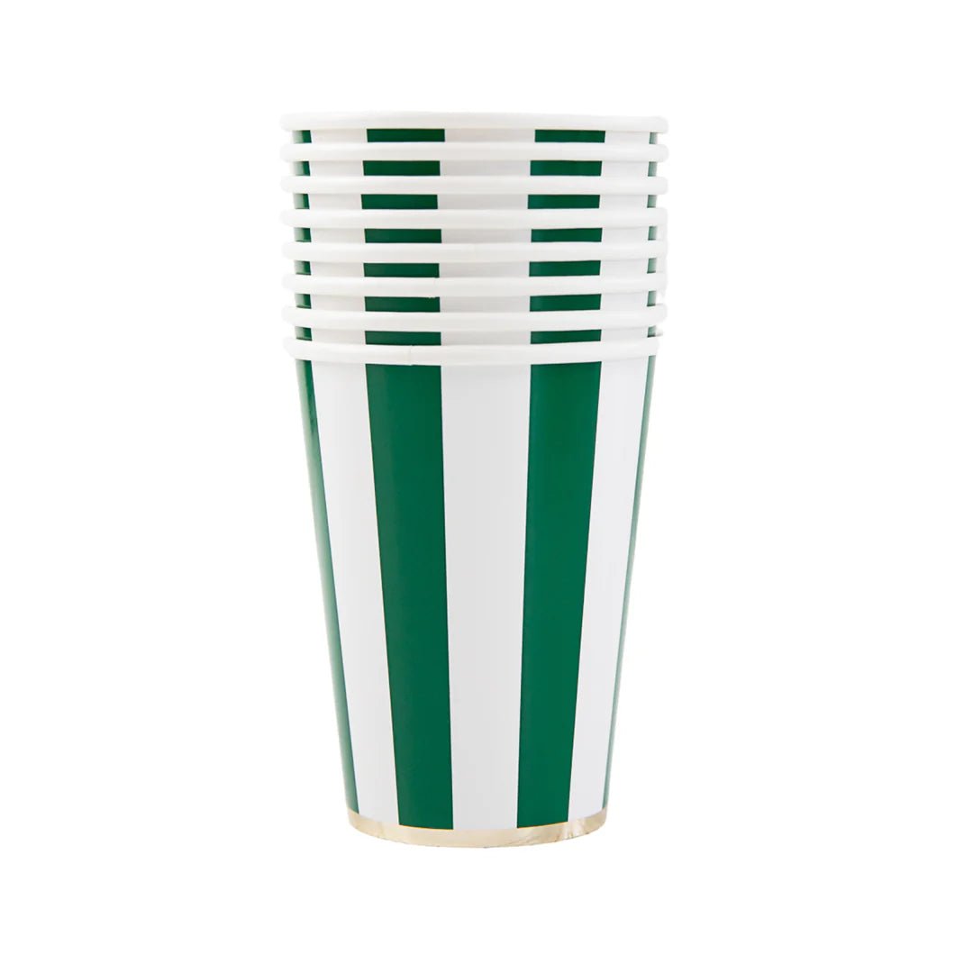 Emerald Green Cabana Stripe Paper Cups - bubblegum market