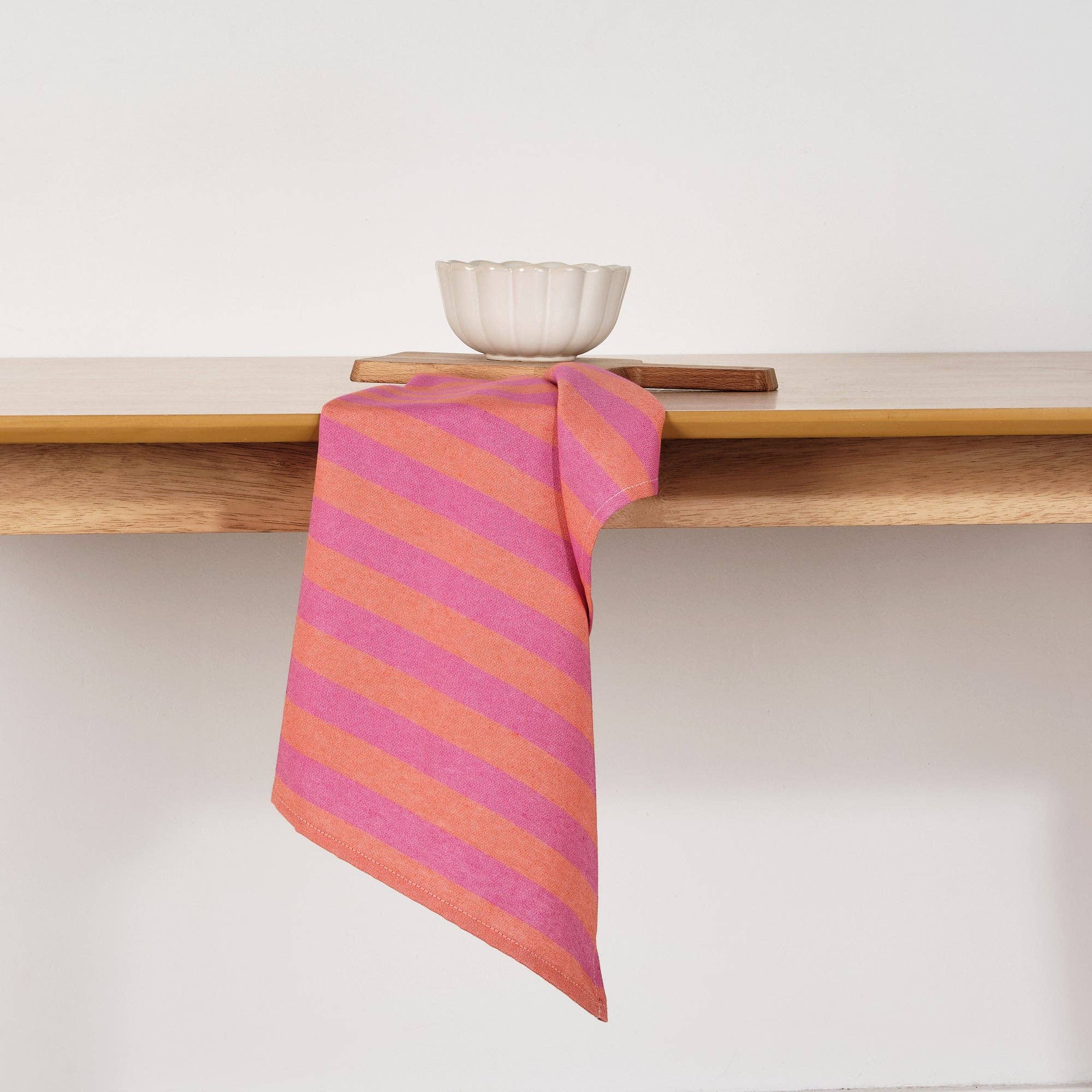 Bright Pink / Coral Striped Kitchen Towel