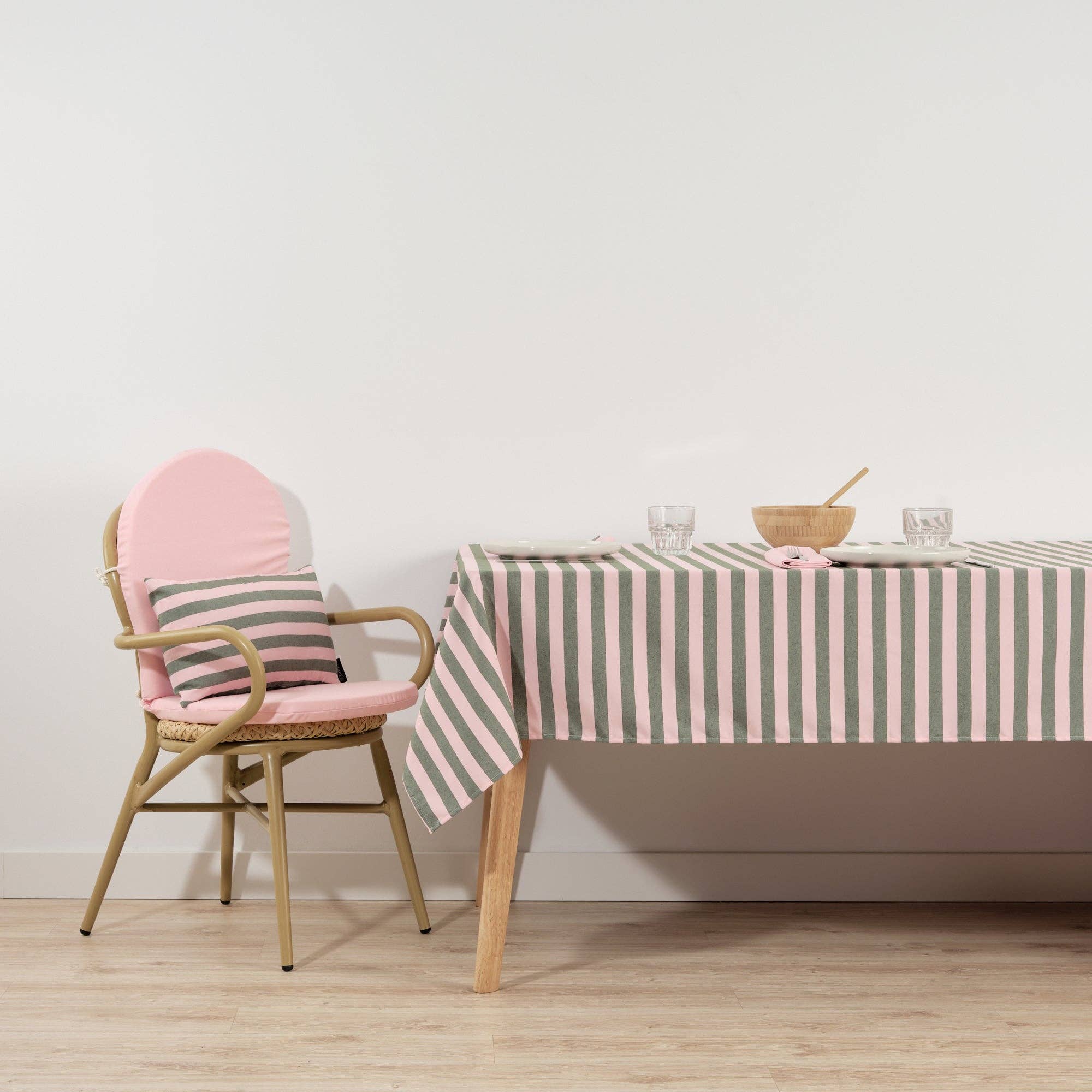 Light Pink / Sage Green Striped Tablecloth 98"