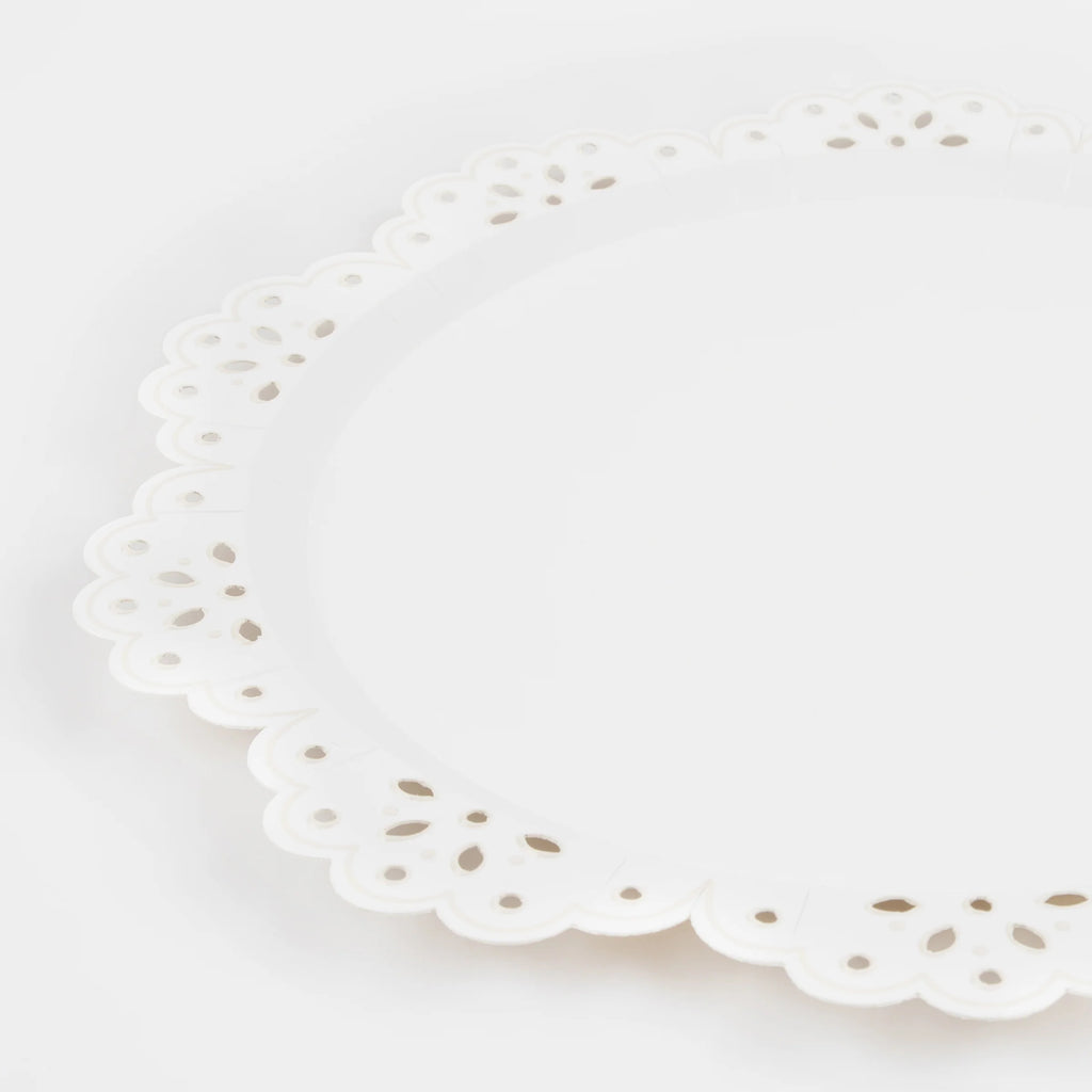 Meri Meri Party Broderie Anglaise Lace White Dinner Plates 13.25"