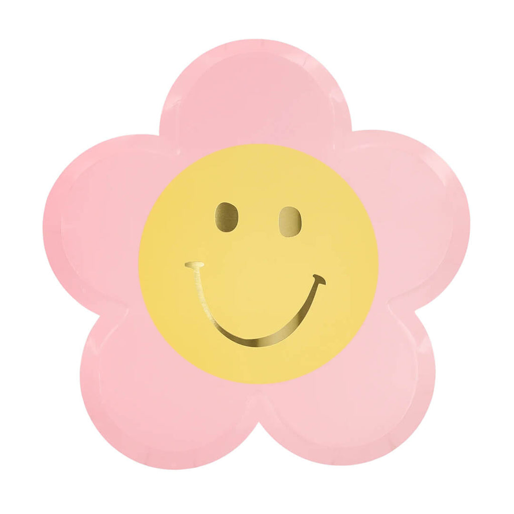 meri-meri-party-happy-face-flower-plates-pink-flower-yellow-smiley