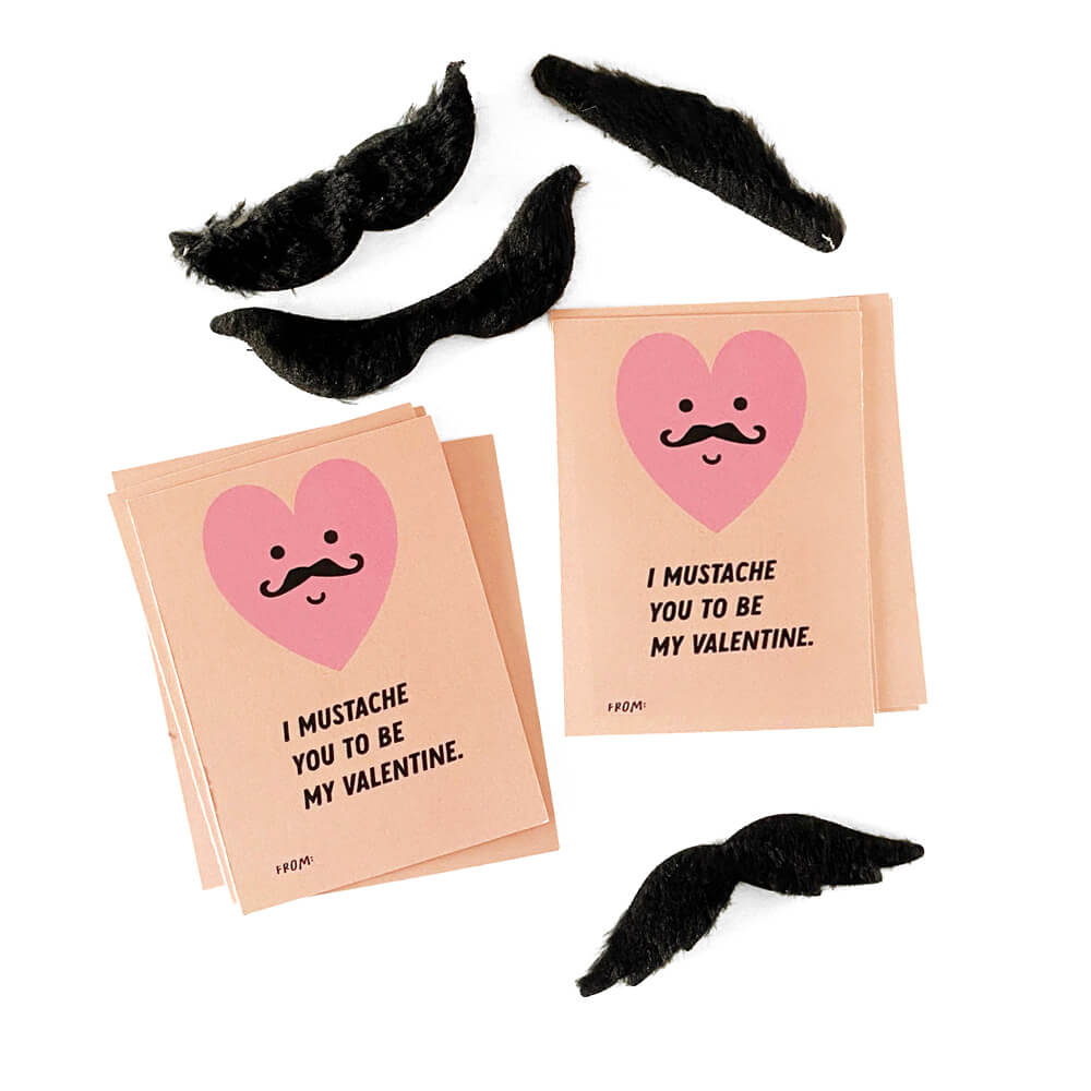 Pink Heart Mustache Valentine Kit (12ct)