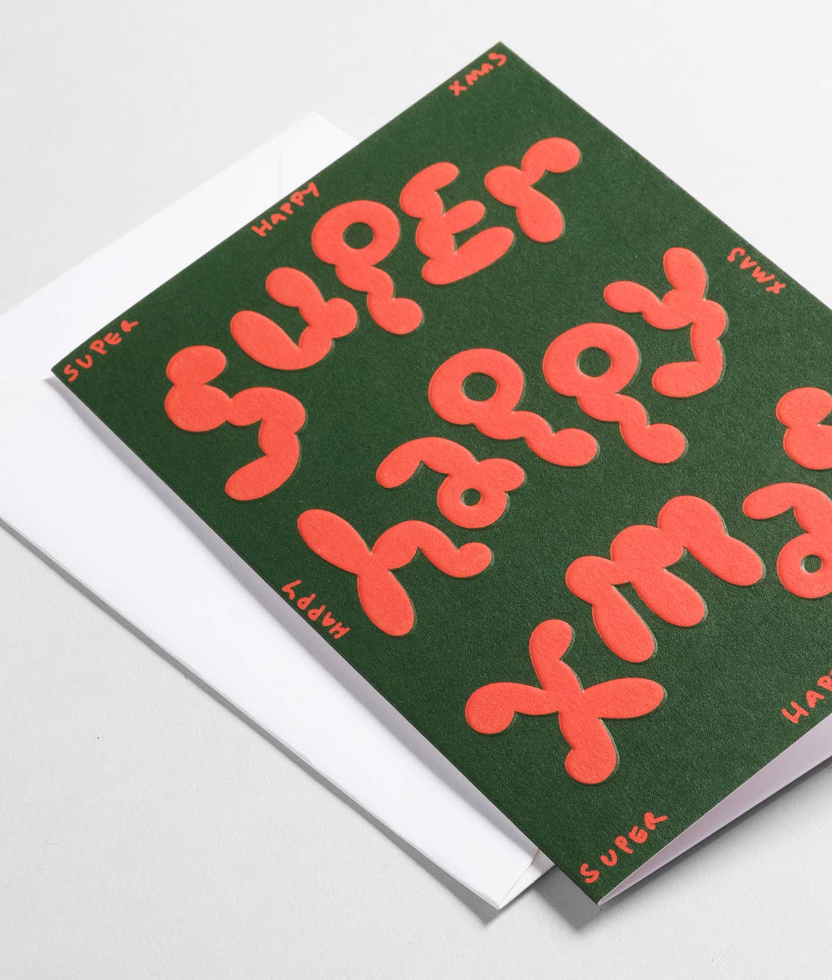 'Super Happy Xmas' Embossed Holiday Greeting Card - bubblegum market