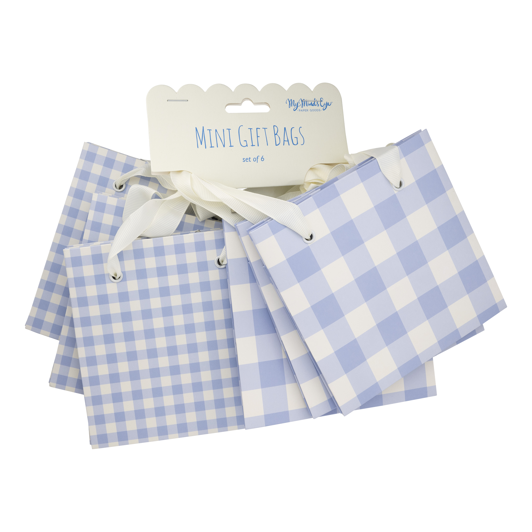 Periwinkle Gingham Gift Bag Set (6ct)