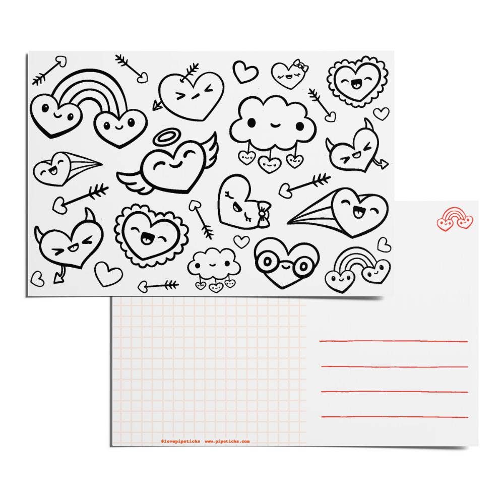 Color-in Hearty Party Valentine Postcard Pack (12ct)