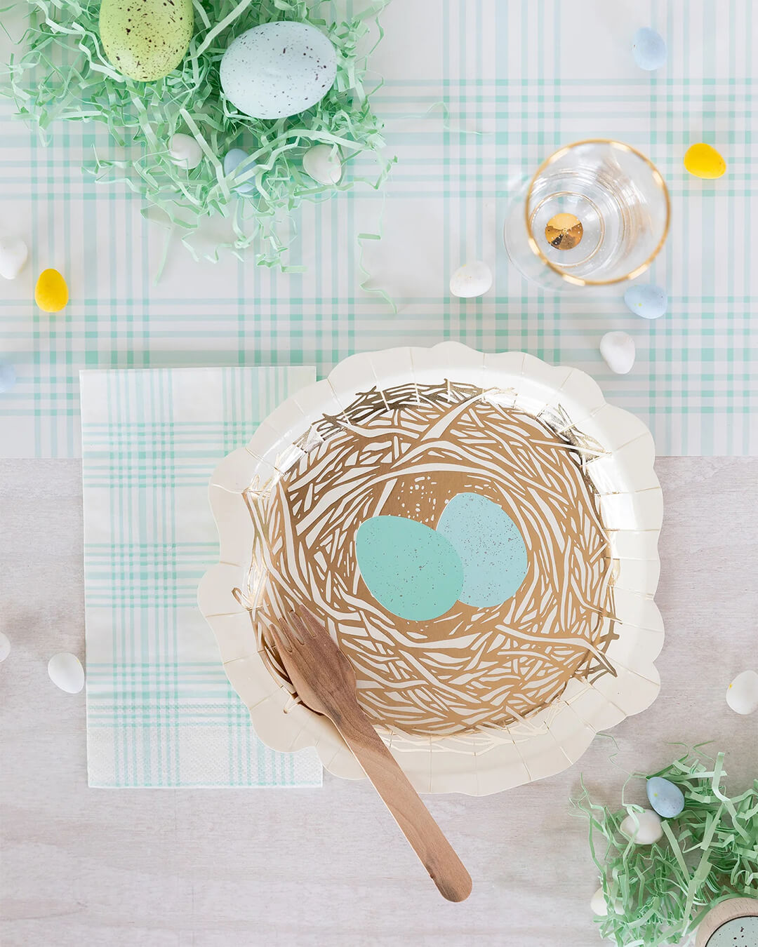 aqua-blue-plaid-paper-table-runner-styled