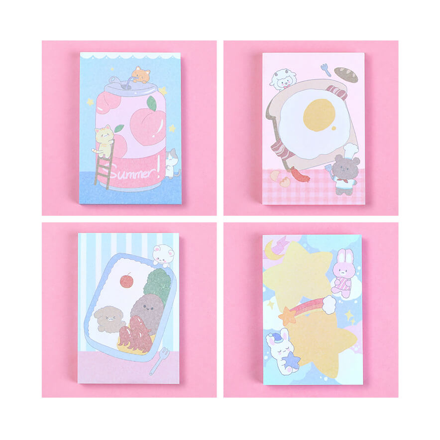     egg-sandwich-breakfast-peach-soda-drink-bento-box-dream-stars-kawaii-memo-pad-korean-stationery