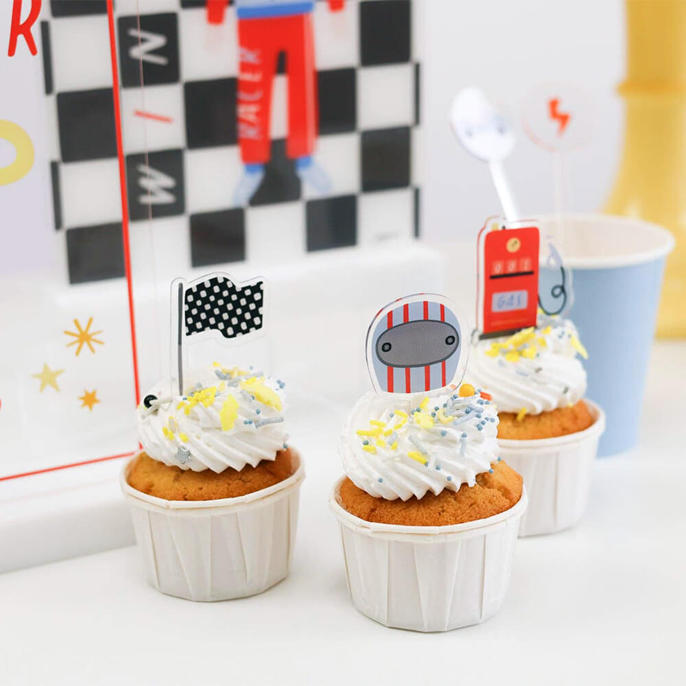 joyeux-company-race-car-party-speed-racer-acrylic-mini-cupcake-topper-set-gas-pump-trophy-styled