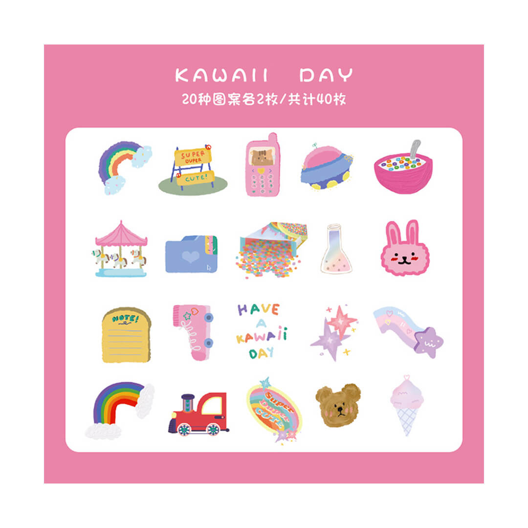 Kawaii Cute Bear 40 Stickers, Bullet Journaling, Cute Mini