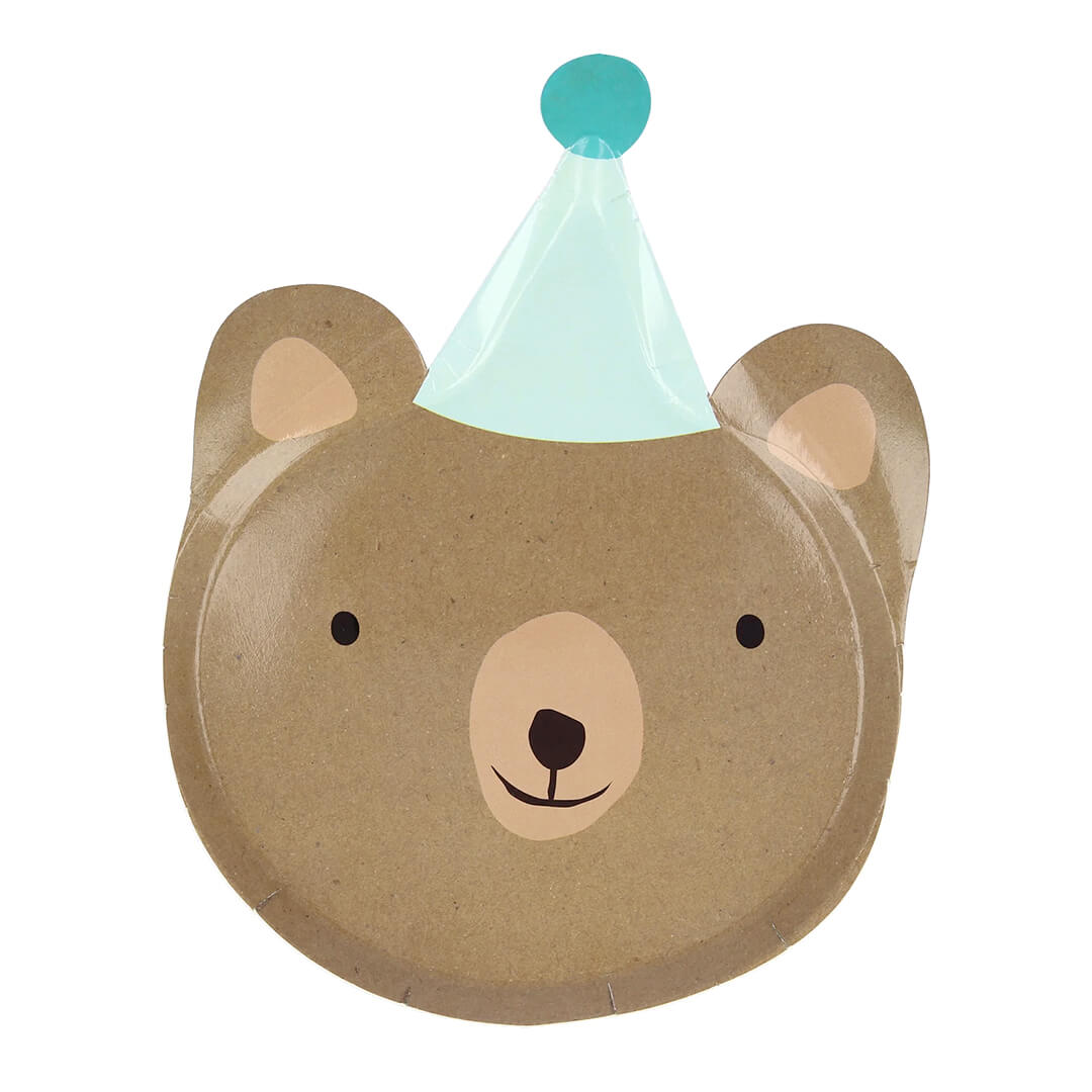 meri-meri-party-animal-parade-die-cut-plates-bear-with-party-hat