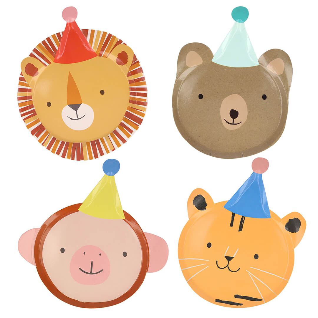 meri-meri-party-animal-parade-die-cut-plates-lion-monkey-tiger-bear